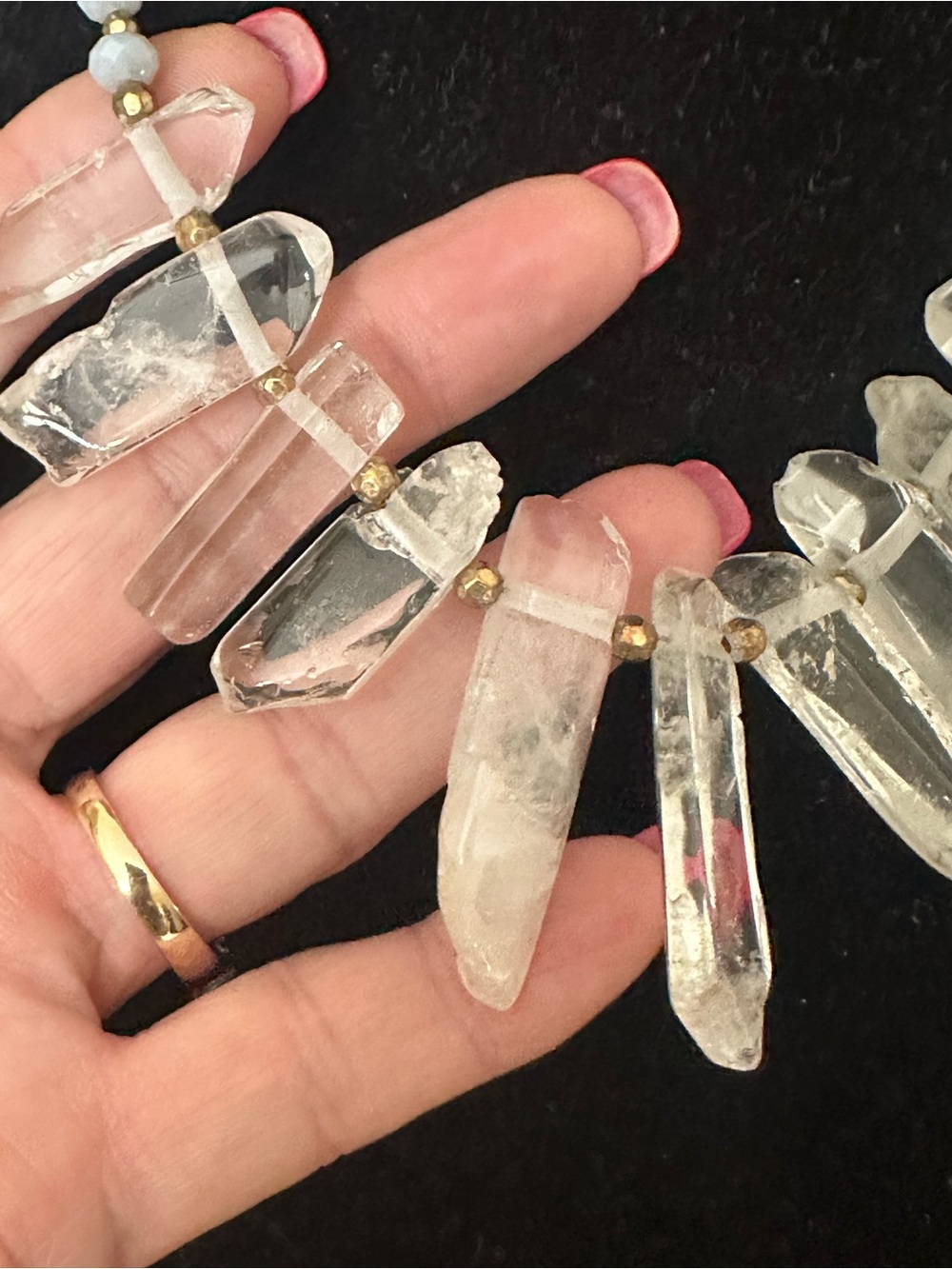 John Medeiros Raw Quartz Crystal Point Bib Statement Necklace Signed JM - Picture 8 of 10